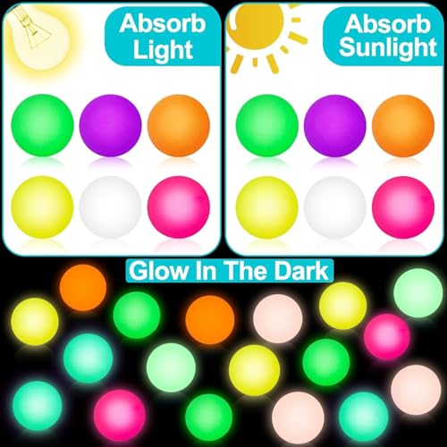 AMENON 24-Pack Glow in the Dark Bouncy Balls - 1.3 Inch High Bounce Rubber Balls for Party Favors, Classroom Prizes, and Goodie Bag Stuffers