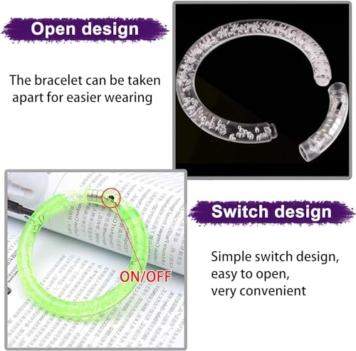 AMENON 24 Pack Glow in the Dark LED Bracelets - Reusable Party Favors with ON/OFF Switch, 6 Colors
