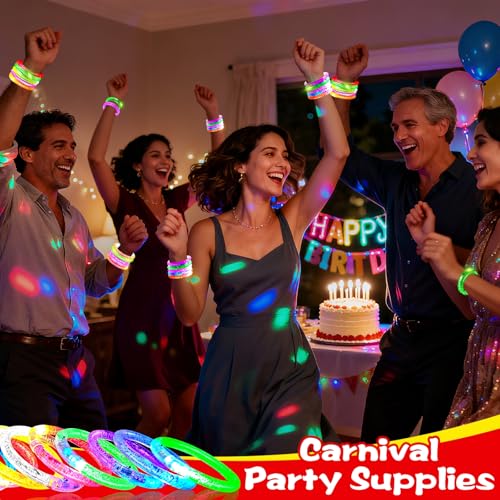 AMENON 24 Pack Glow in the Dark LED Bracelets - Reusable Party Favors with ON/OFF Switch, 6 Colors