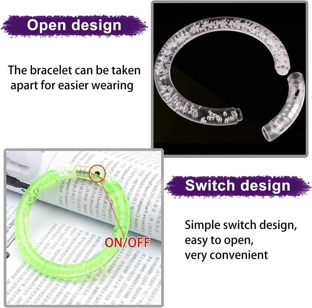 AMENON 24 Pack Glow in the Dark LED Bracelets - Reusable Party Favors with ON/OFF Switch, 6 Colors