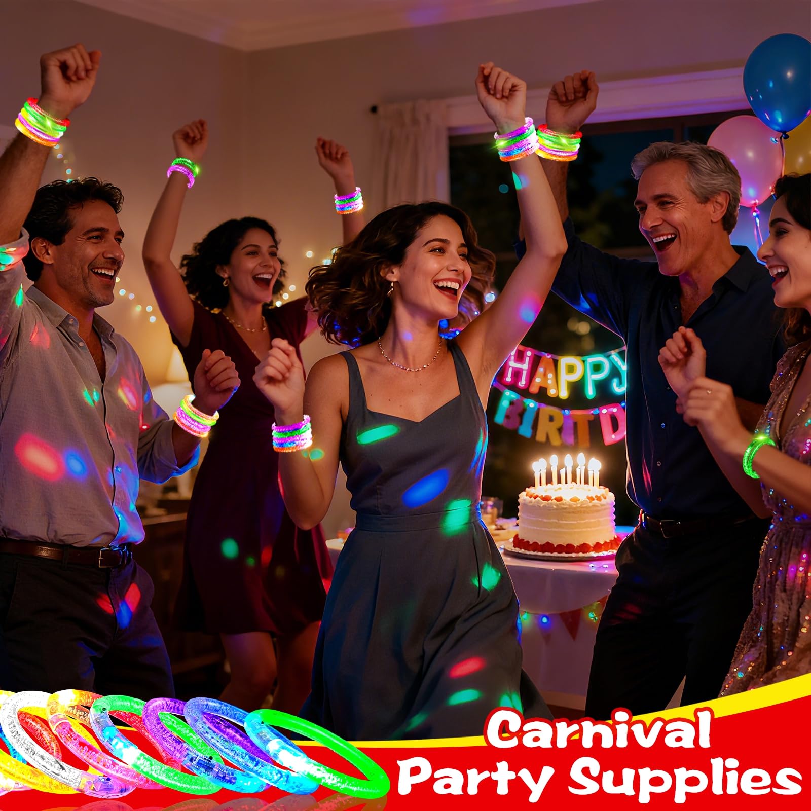 AMENON 24 Pack Glow in the Dark LED Bracelets - Reusable Party Favors with ON/OFF Switch, 6 Colors