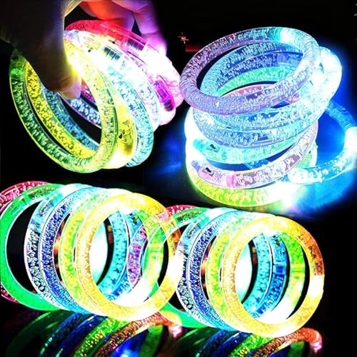 AMENON 24 Pack Glow in the Dark LED Bracelets - Reusable Party Favors with ON/OFF Switch, 6 Colors