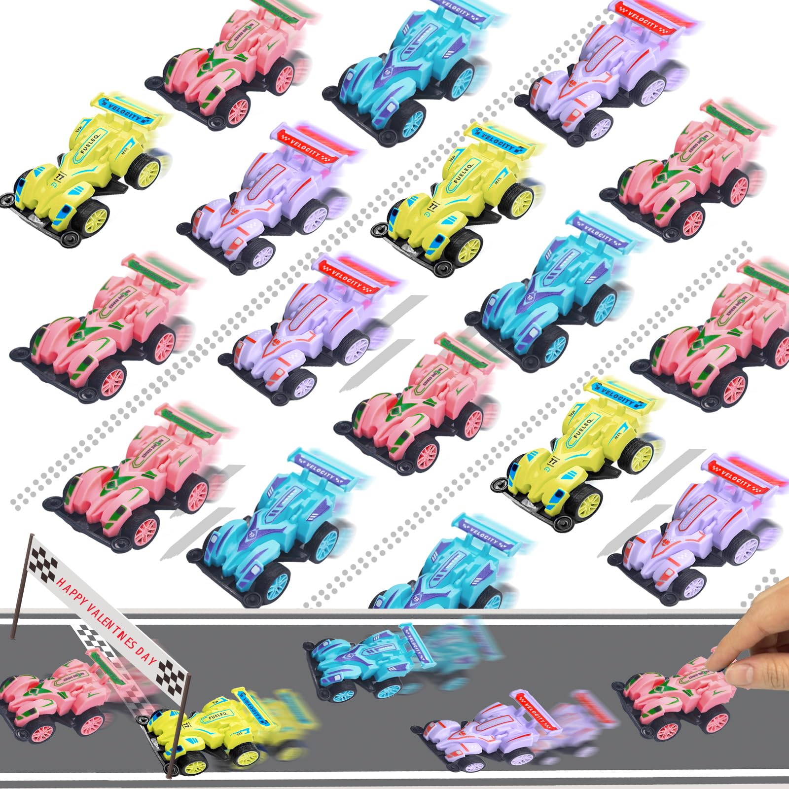 AMENON 28-Pack Pull Back Cars Set - Mini Racing Toys for Kids with Valentine Cards - Party Favors, Stocking Stuffers