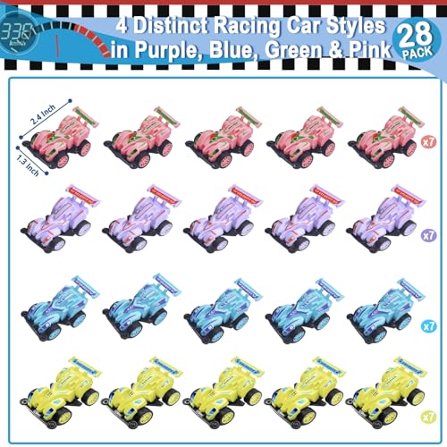 AMENON 28-Pack Pull Back Cars Set - Mini Racing Toys for Kids with Valentine Cards - Party Favors, Stocking Stuffers
