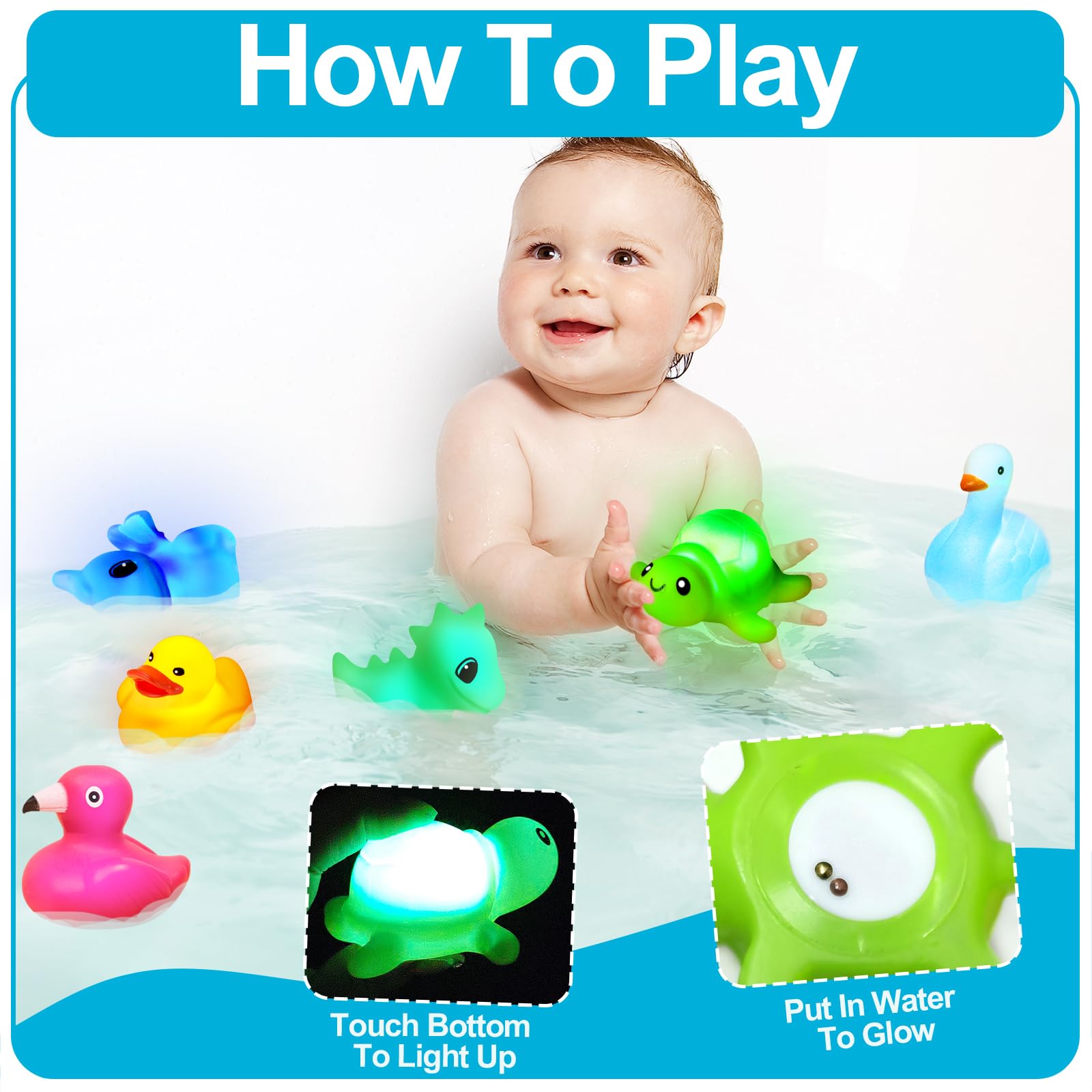 AMENON 6-Pack Light Up Baby Bath Toys – Flashing Animal Toys for Toddlers Ages 1-3