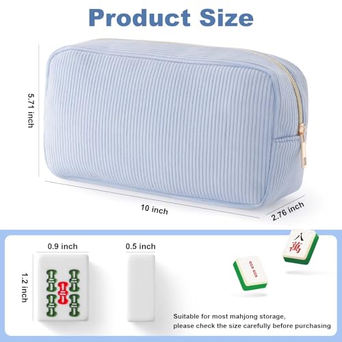 American Mahjong Tile Bag – Blue Corduroy Zippered Case Fits Standard 1.2-Inch Tiles (Case Only)