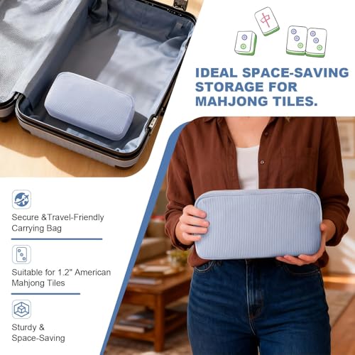 American Mahjong Tile Bag – Blue Corduroy Zippered Case Fits Standard 1.2-Inch Tiles (Case Only)