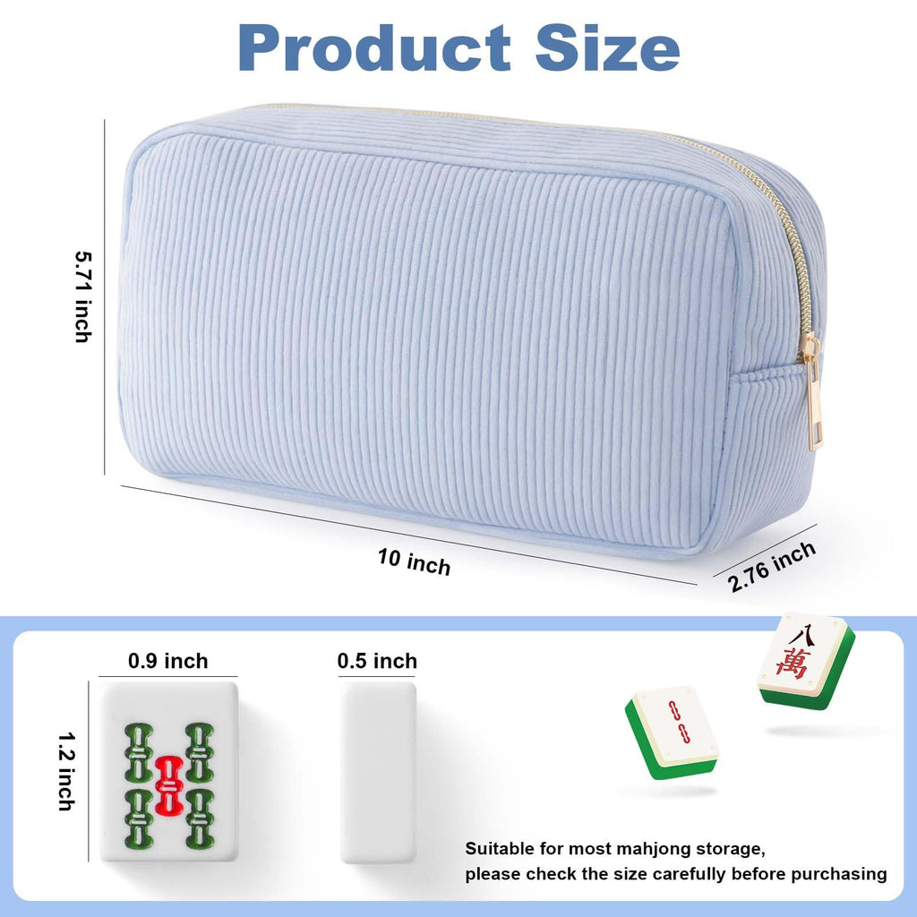 American Mahjong Tile Bag – Blue Corduroy Zippered Case Fits Standard 1.2-Inch Tiles (Case Only)