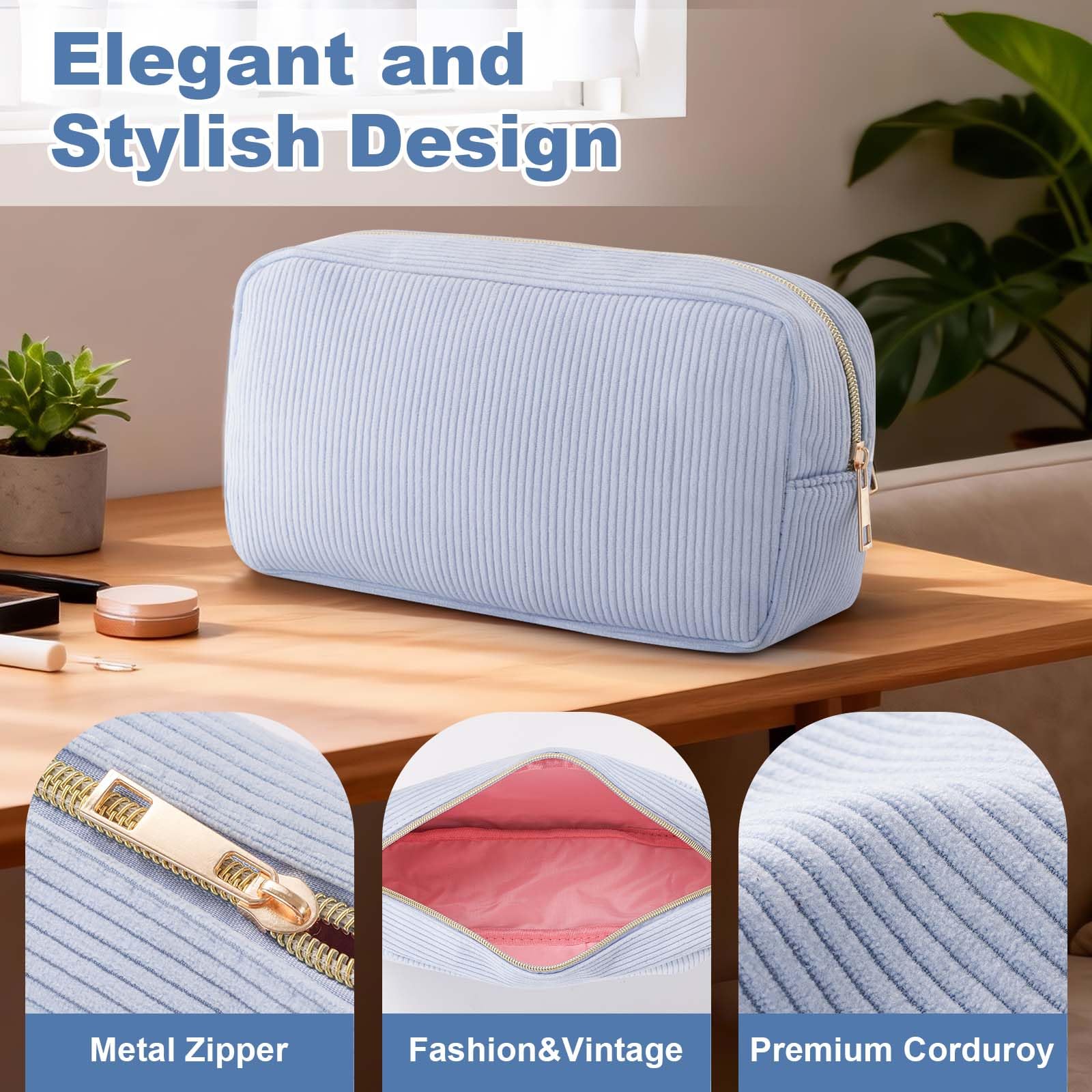 American Mahjong Tile Bag – Blue Corduroy Zippered Case Fits Standard 1.2-Inch Tiles (Case Only)