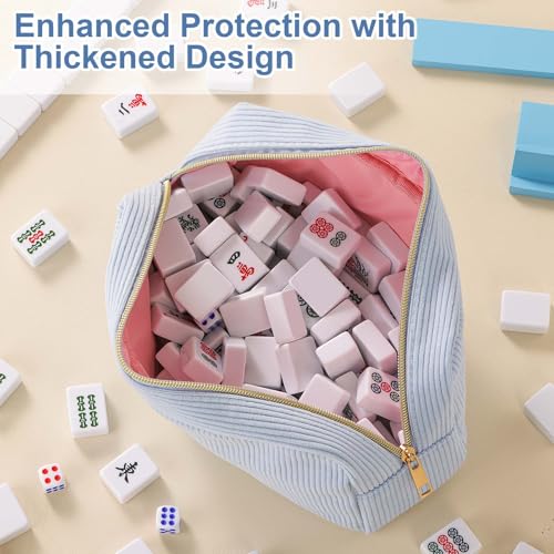 American Mahjong Tile Bag – Blue Corduroy Zippered Case Fits Standard 1.2-Inch Tiles (Case Only)