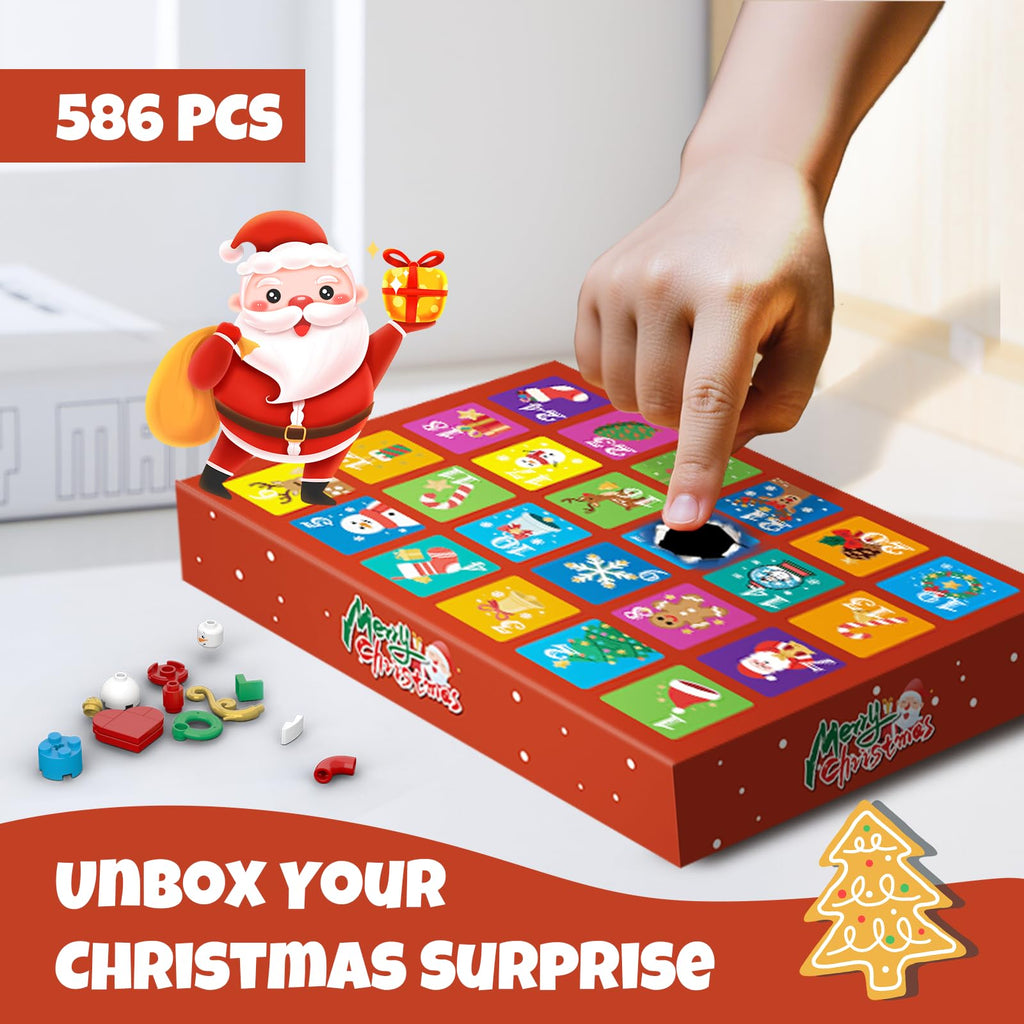 amireed 2025 Advent Calendar Christmas Building Blocks Kit with LED Light - 24 Days Countdown Building Set for Kids Teens