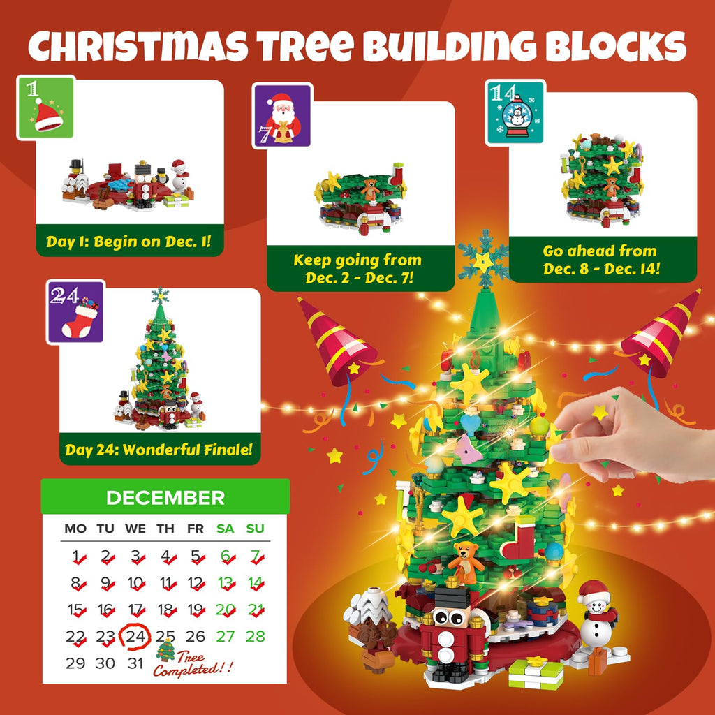 amireed 2025 Advent Calendar Christmas Building Blocks Kit with LED Light - 24 Days Countdown Building Set for Kids Teens