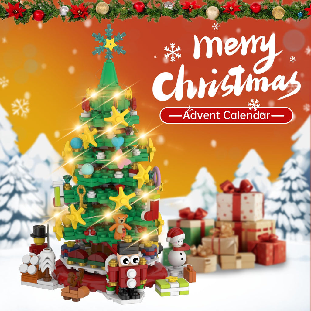 amireed 2025 Advent Calendar Christmas Building Blocks Kit with LED Light - 24 Days Countdown Building Set for Kids Teens