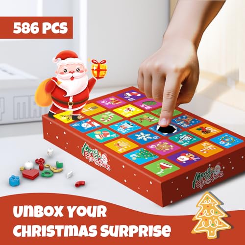 amireed 2025 Advent Calendar Christmas Building Blocks Kit with LED Light - 24 Days Countdown Building Set for Kids Teens