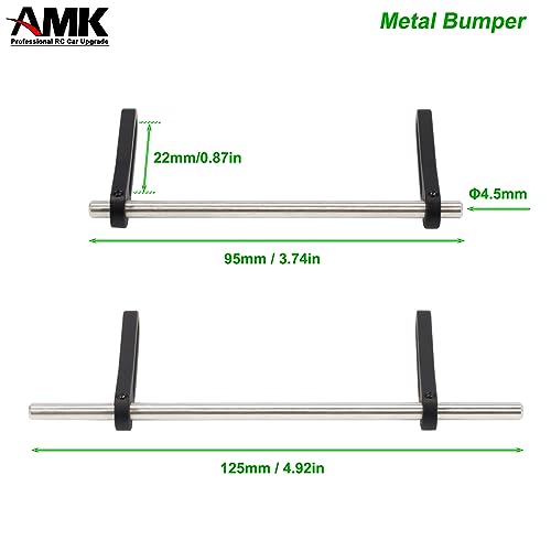 AMK Adjustable 1/10 Scale RC Crawler Bumper Set - Front and Rear Metal Bumpers for Axial SCX10, TRX4, and More (Black)