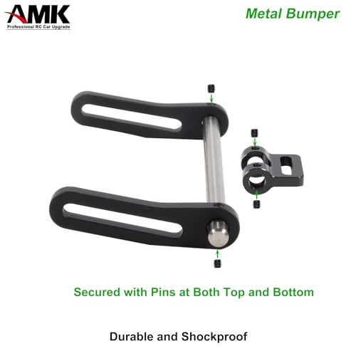 AMK Adjustable 1/10 Scale RC Crawler Bumper Set - Front and Rear Metal Bumpers for Axial SCX10, TRX4, and More (Black)
