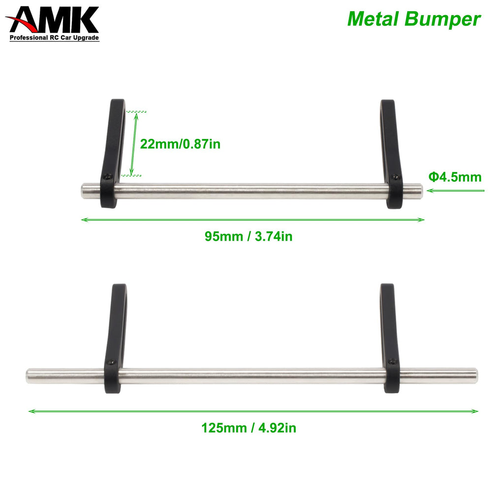 AMK Adjustable 1/10 Scale RC Crawler Bumper Set - Front and Rear Metal Bumpers for Axial SCX10, TRX4, and More (Black)