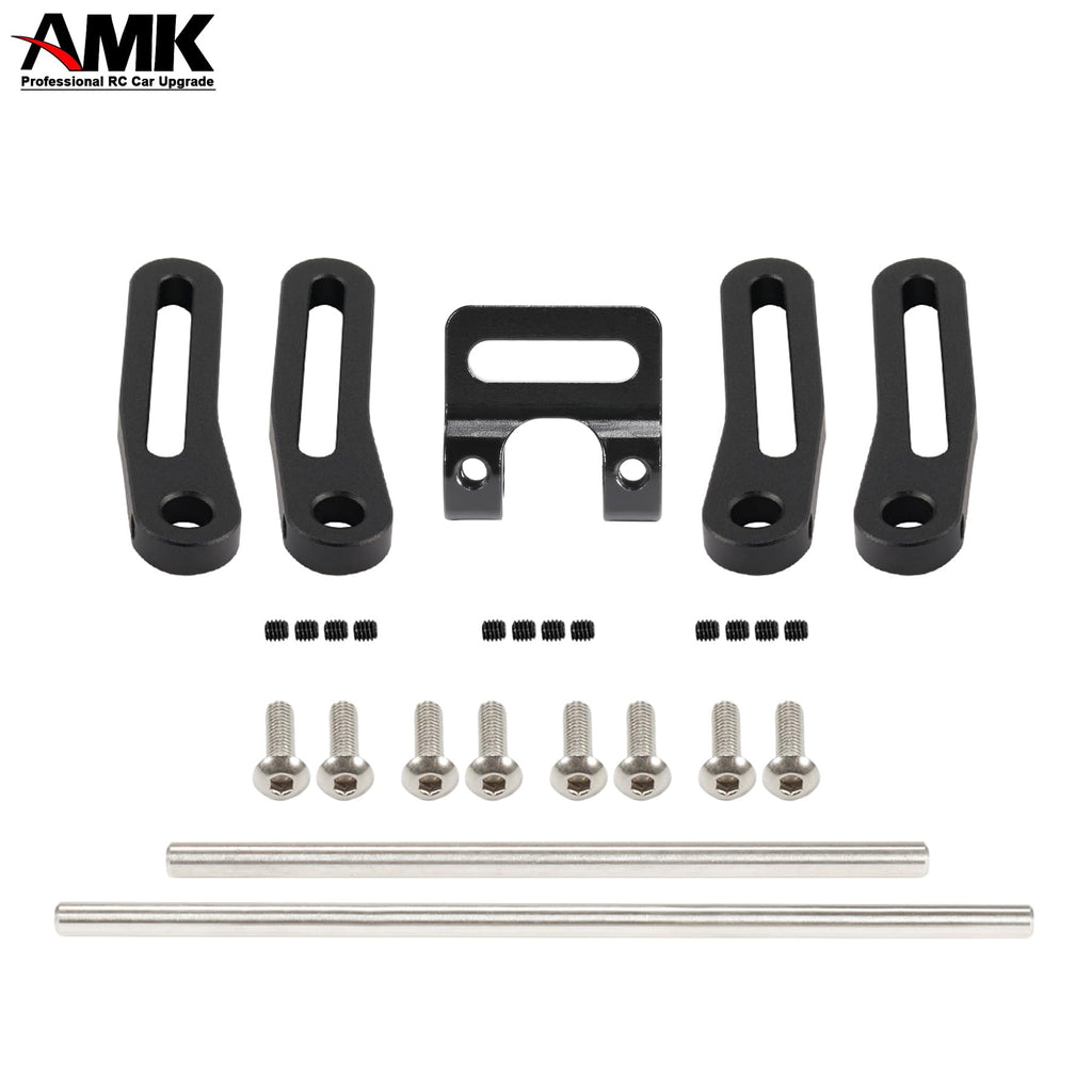 AMK Adjustable 1/10 Scale RC Crawler Bumper Set - Front and Rear Metal Bumpers for Axial SCX10, TRX4, and More (Black)