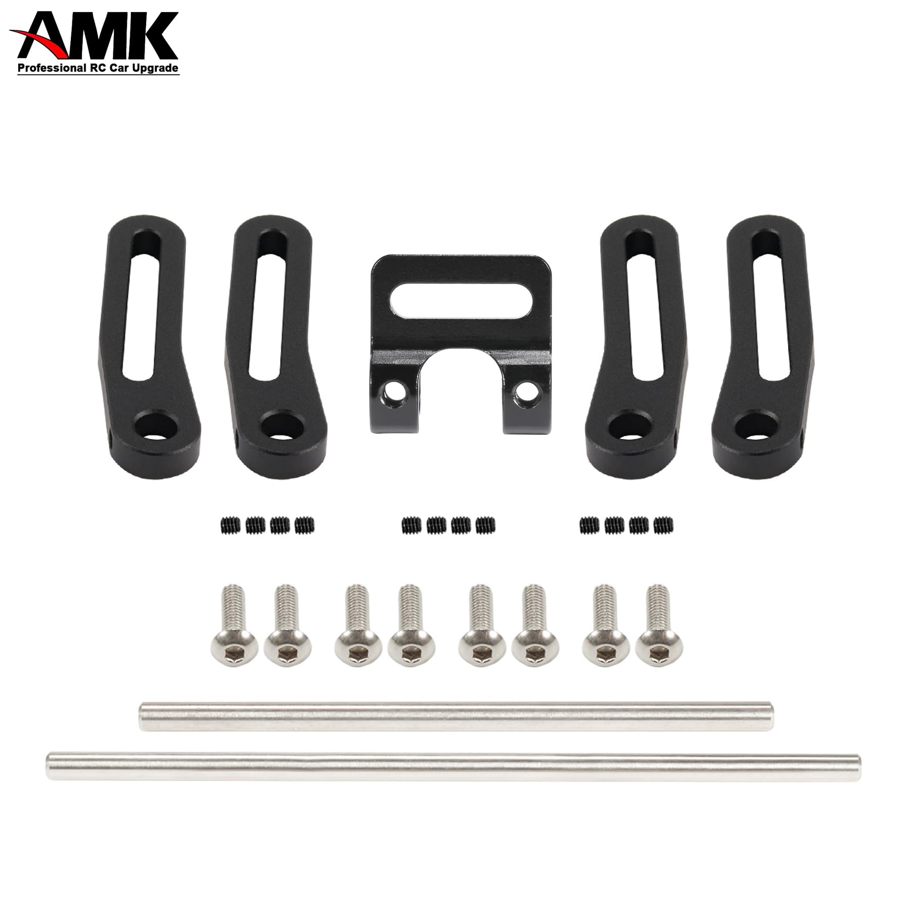 AMK Adjustable 1/10 Scale RC Crawler Bumper Set - Front and Rear Metal Bumpers for Axial SCX10, TRX4, and More (Black)