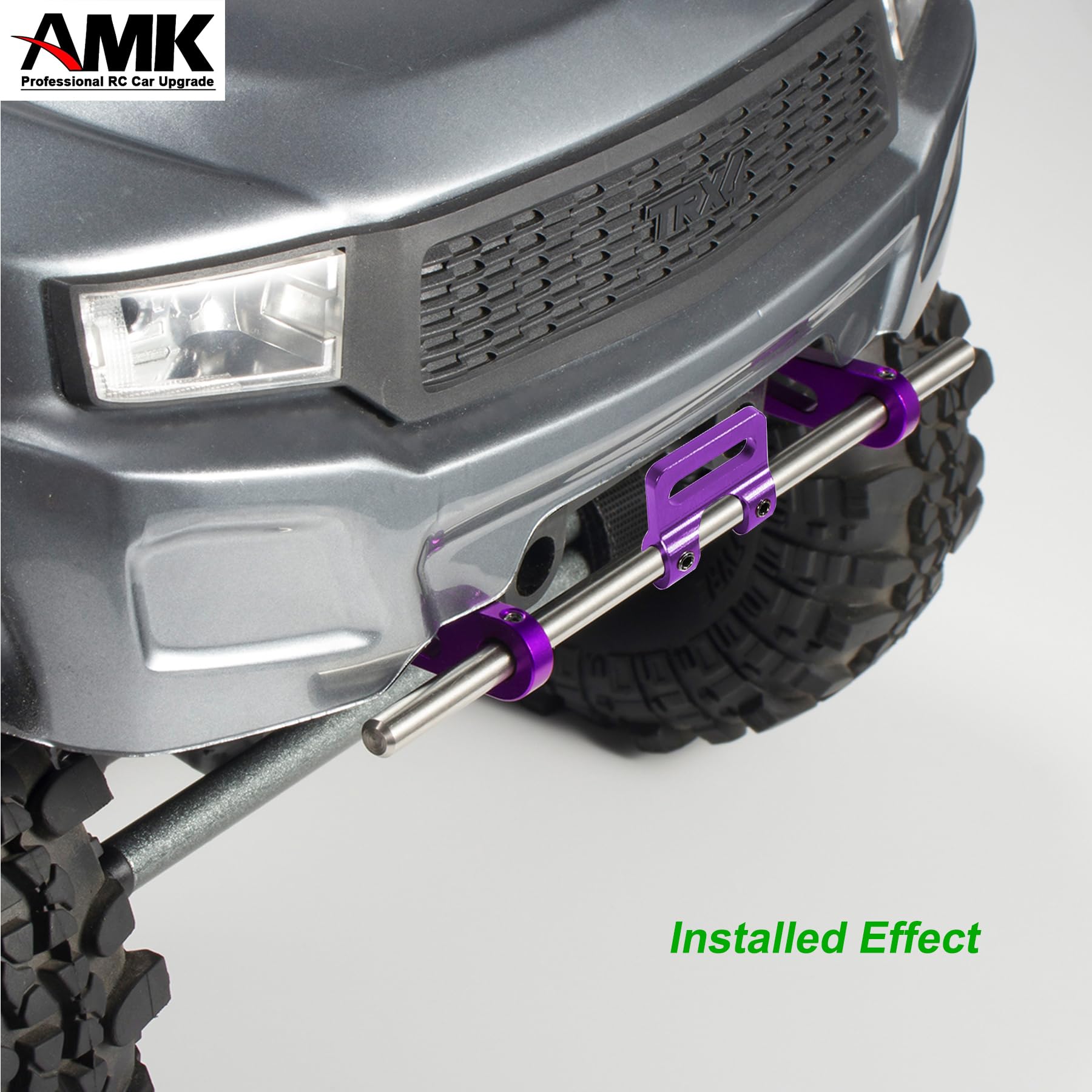 AMK Adjustable 1/10 Scale RC Crawler Bumper Set - Front and Rear Metal Bumpers for Axial SCX10, TRX4, and More (Black)