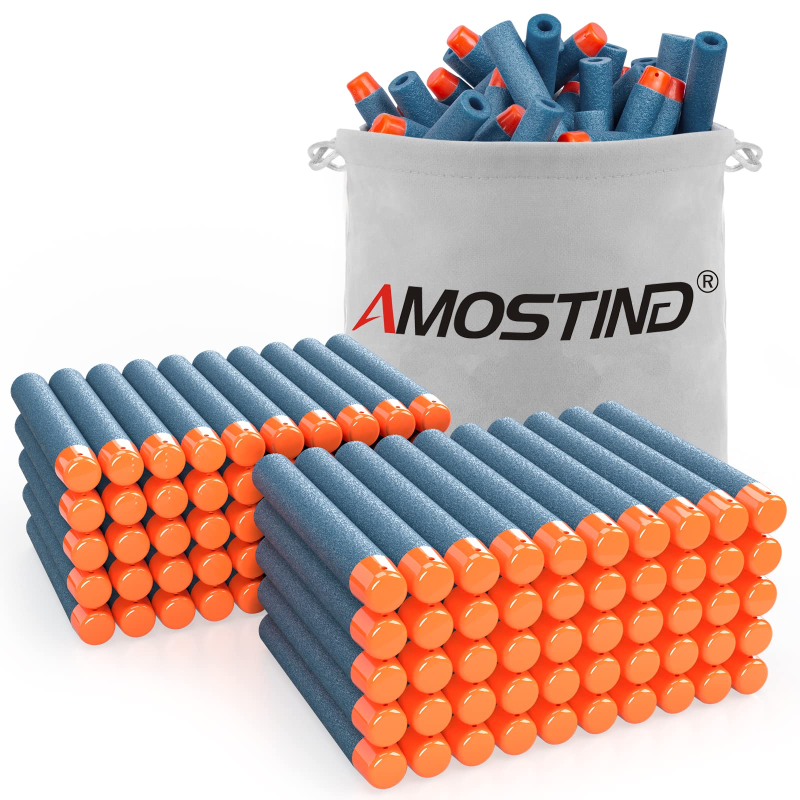 AMOSTING 100-Pack Blue Foam Darts Compatible with Nerf Elite Blasters – Includes Storage Bag