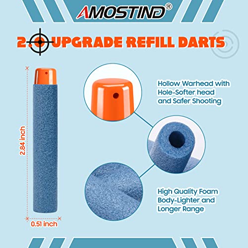 AMOSTING 100-Pack Blue Foam Darts Compatible with Nerf Elite Blasters – Includes Storage Bag