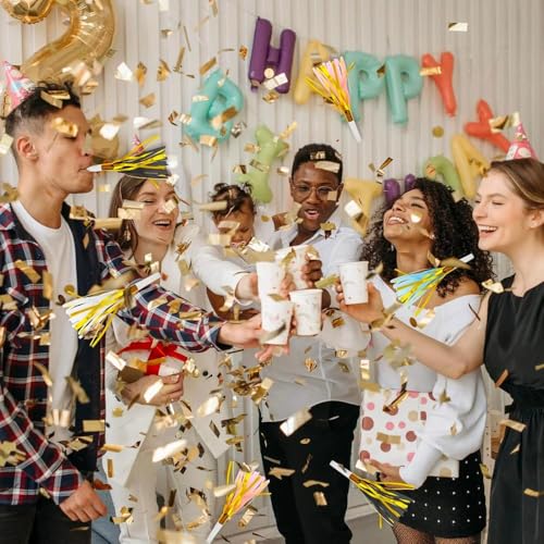 Amscan 50-Pack Black Gold Silver Party Horns & Blowouts Set for New Year's, Graduation, Birthdays