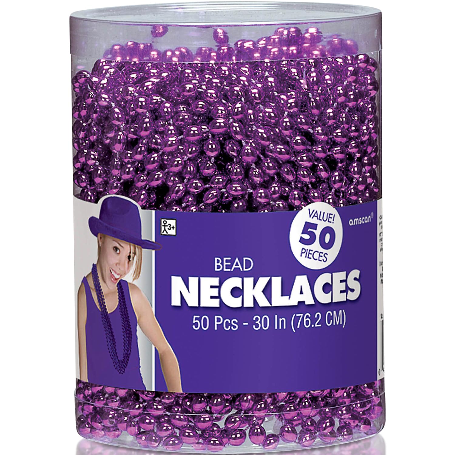 Amscan 50-Pack Purple Metallic Oval Bead Party Necklaces - 30" Each
