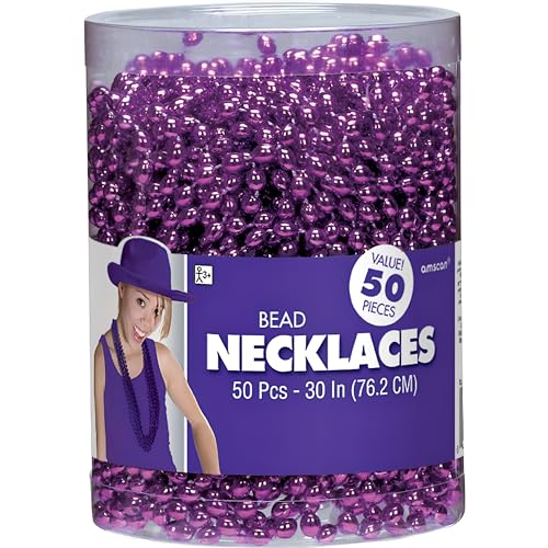 Amscan 50-Pack Purple Metallic Oval Bead Party Necklaces - 30" Each