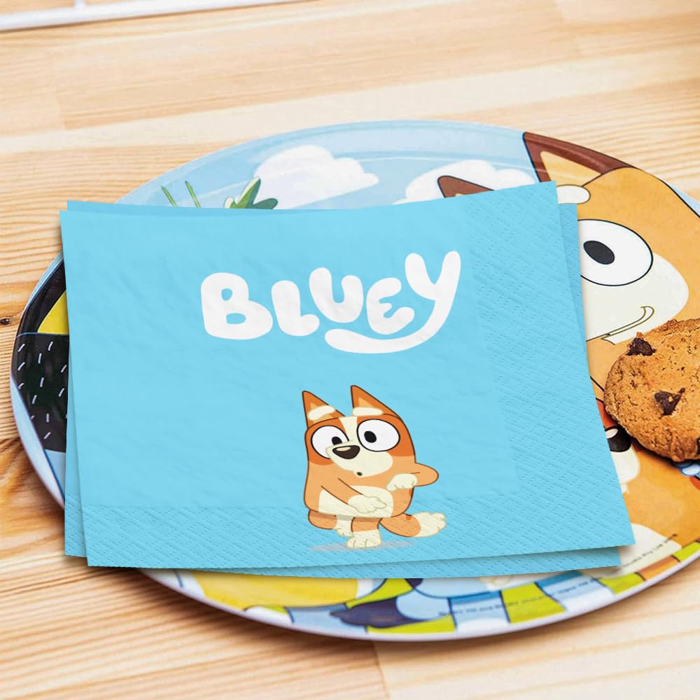 Amscan Bluey Blue Beverage Napkins - 5 x 5 Inch, 16 Count, 1-Ply Paper Party Napkins