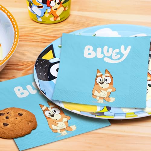 Amscan Bluey Blue Beverage Napkins - 5 x 5 Inch, 16 Count, 1-Ply Paper Party Napkins