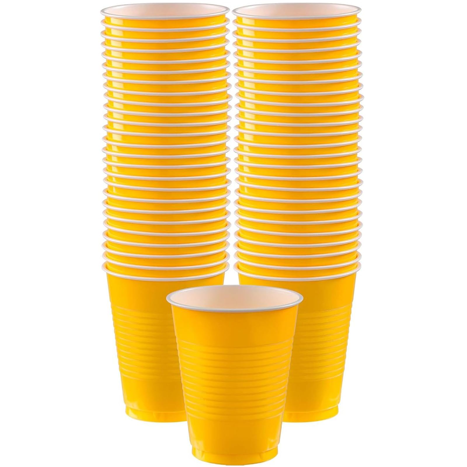 Amscan Bright Yellow Plastic 16 oz Cups (50 Pack) – Heavy Duty Double Stack Party Cups