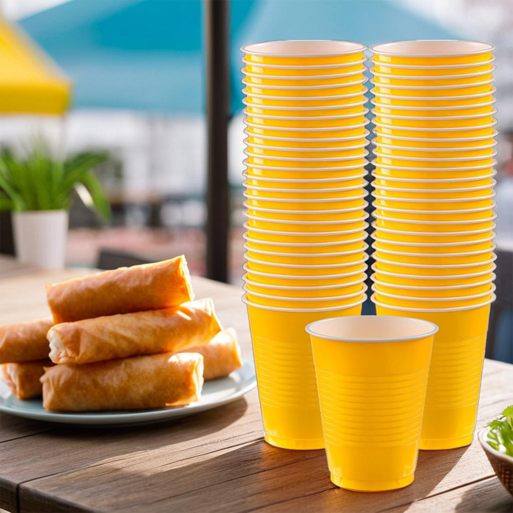 Amscan Bright Yellow Plastic 16 oz Cups (50 Pack) – Heavy Duty Double Stack Party Cups