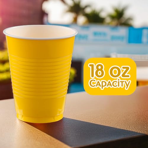 Amscan Bright Yellow Plastic 16 oz Cups (50 Pack) – Heavy Duty Double Stack Party Cups