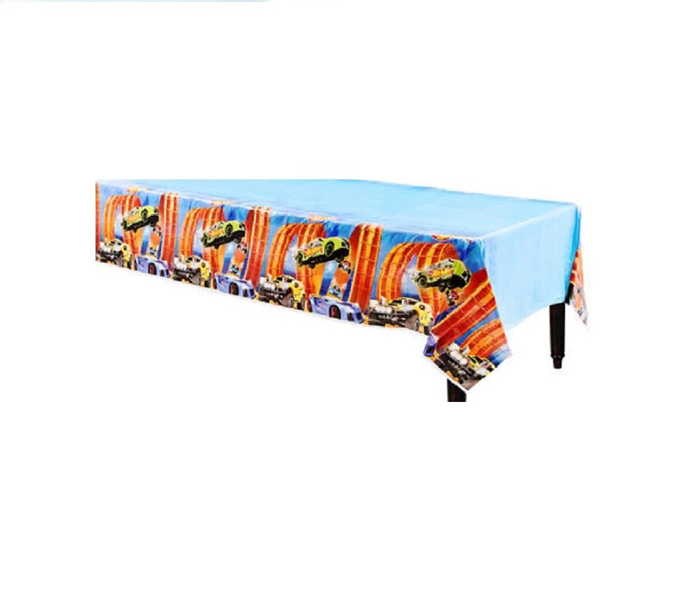 Amscan Hot Wheels Plastic Table Cover – 54" x 96" Rectangular Party Tablecloth with Racing Car Design
