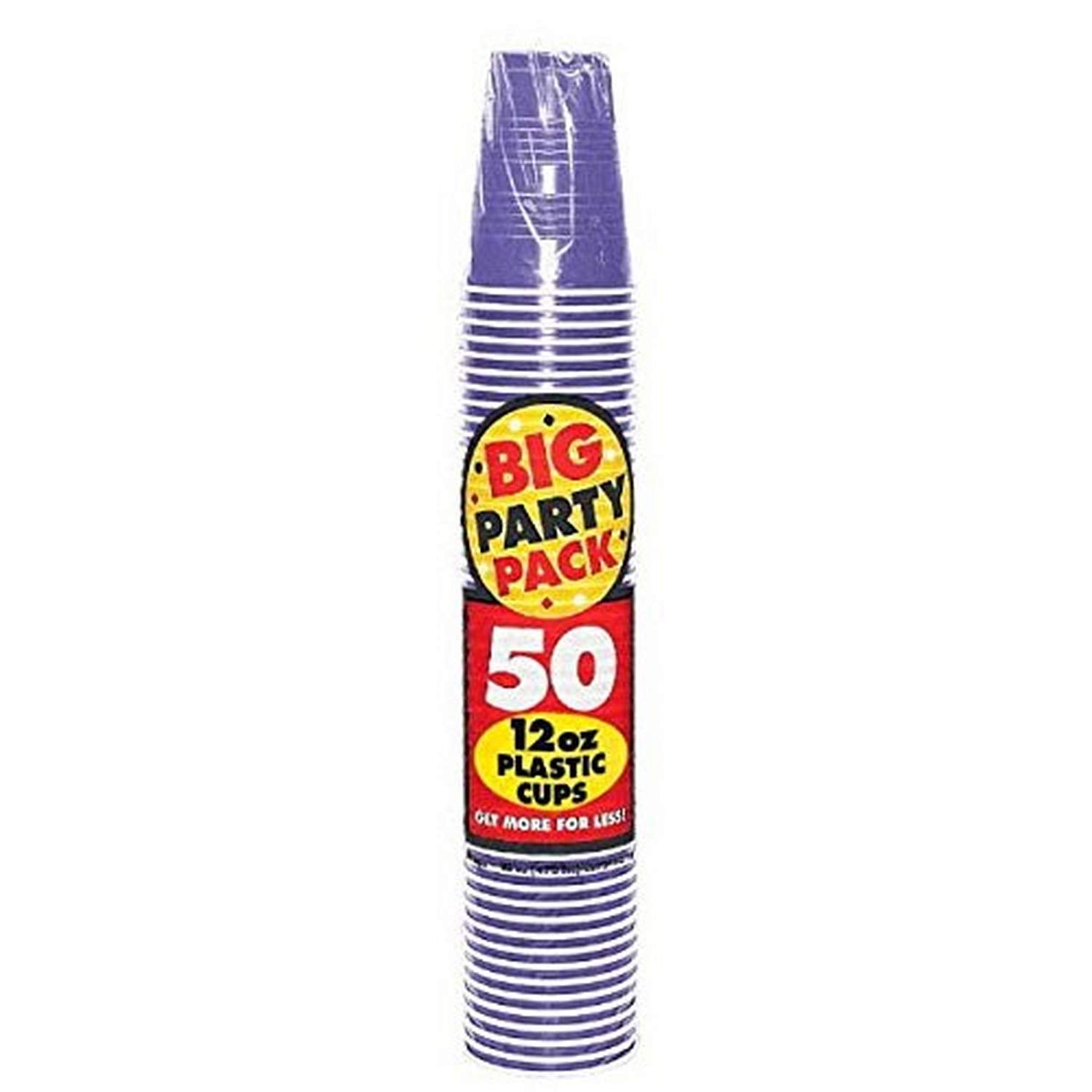 Amscan New Purple Plastic Cups 12 oz - 50 Pack Stackable Heavy-Duty Party Drinkware