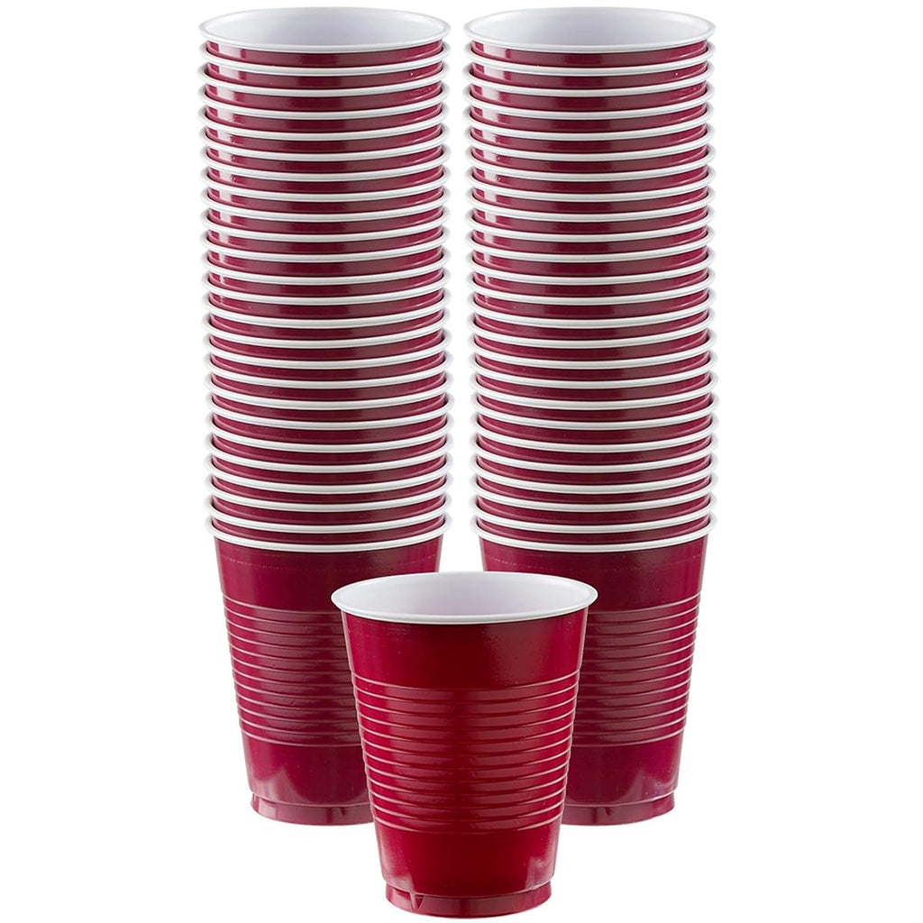 Amscan Premium Berry Red Plastic Cups 18 oz (50 Pack) – Stackable Heavy-Duty Party Drinkware