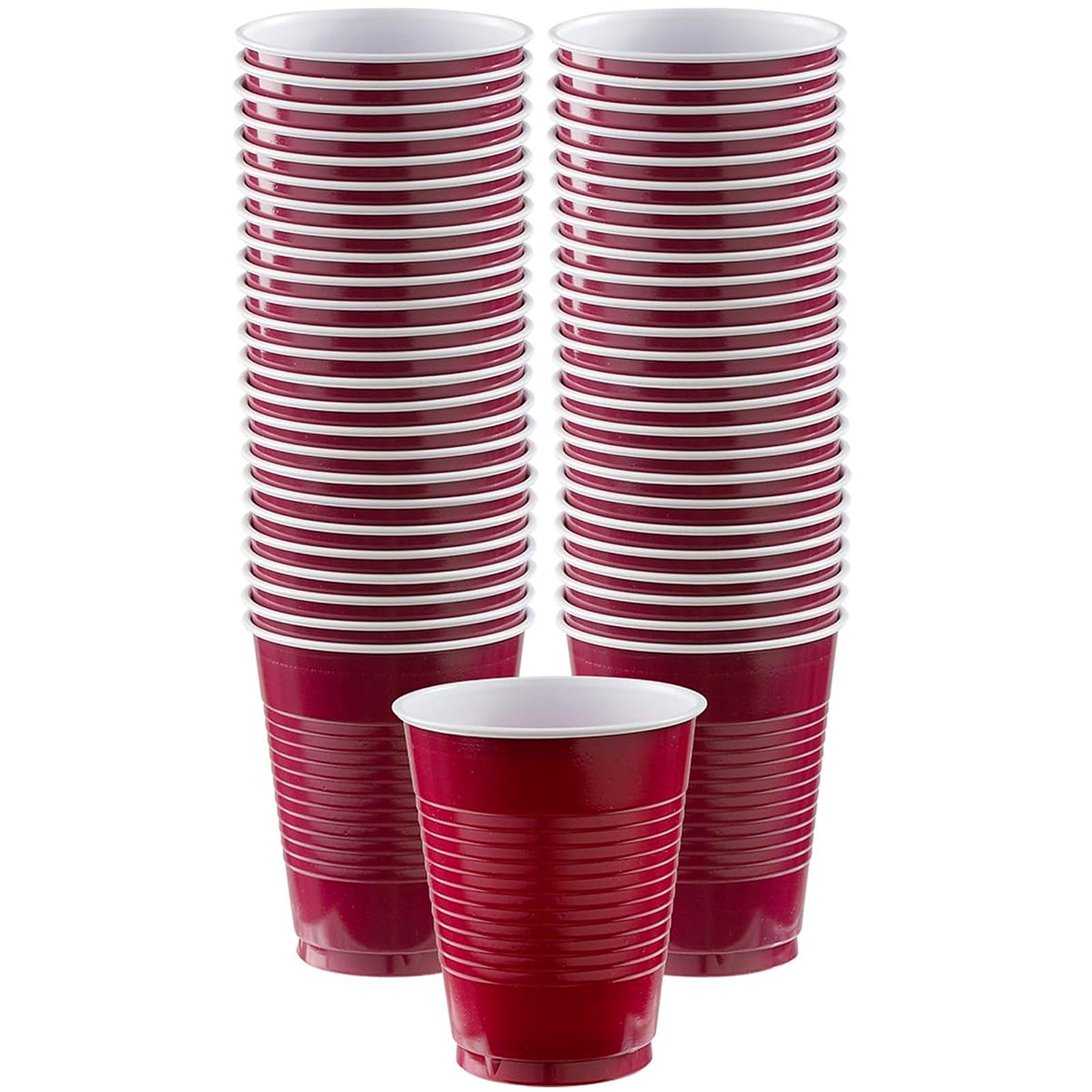 Amscan Premium Berry Red Plastic Cups 18 oz (50 Pack) – Stackable Heavy-Duty Party Drinkware