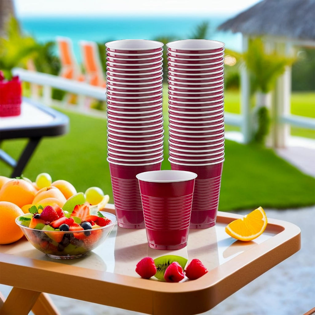Amscan Premium Berry Red Plastic Cups 18 oz (50 Pack) – Stackable Heavy-Duty Party Drinkware