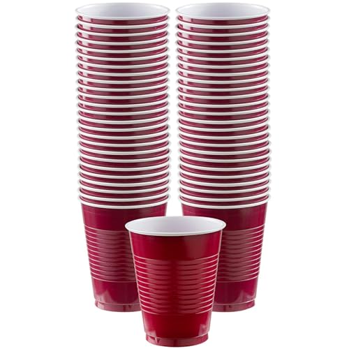 Amscan Premium Berry Red Plastic Cups 18 oz (50 Pack) – Stackable Heavy-Duty Party Drinkware