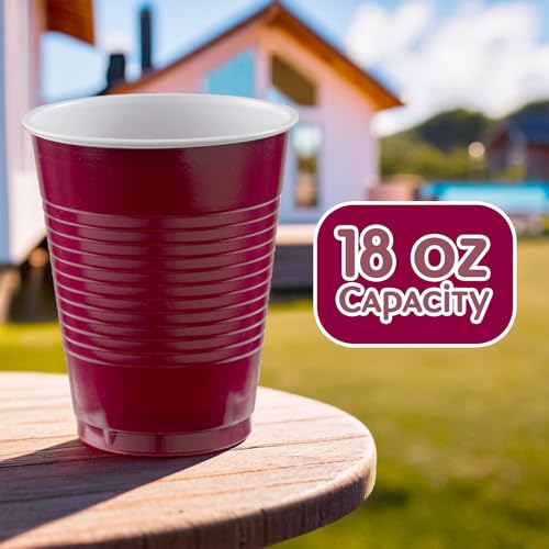 Amscan Premium Berry Red Plastic Cups 18 oz (50 Pack) – Stackable Heavy-Duty Party Drinkware