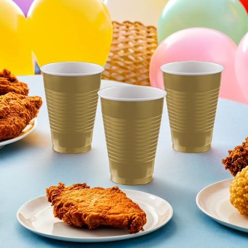 Amscan Premium Gold Plastic Cups (12 oz) – 50 Pack, Heavy-Duty & Reusable for Parties