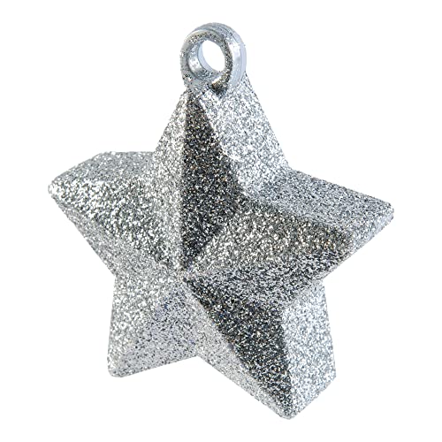 Amscan Silver Glitter Star Balloon Weight - 6 oz Plastic - Holds Helium Balloons