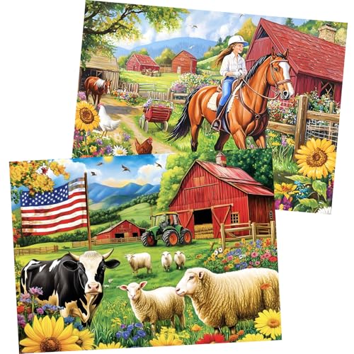 Amusding 2-Pack 500-Piece Jigsaw Puzzles - US Countryside Farm & Cottage Scenes, 20.5 x 15 Inches