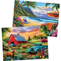 Amusding 2-Pack 500-Piece Jigsaw Puzzles for Adults – Farm & Beach Scenes, No Dust, 20.5 x 15 Inches