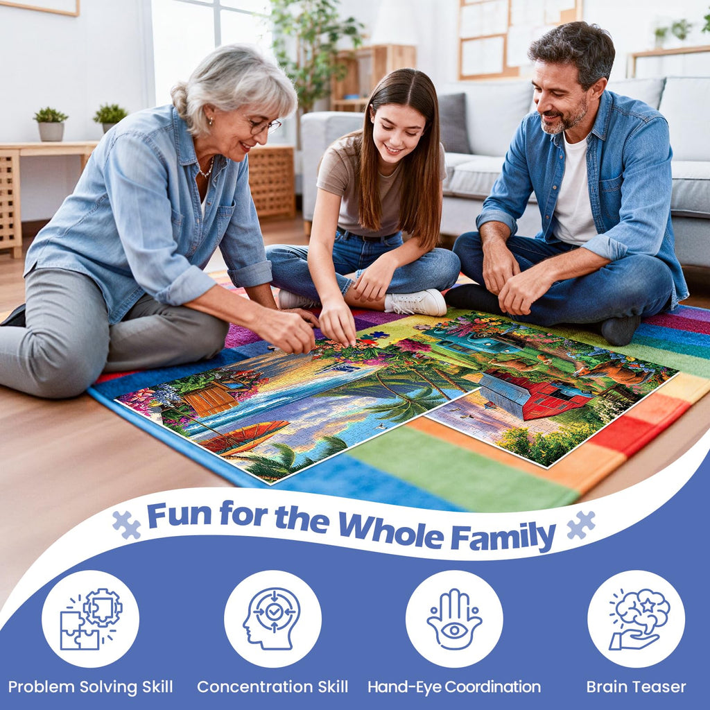 Amusding 2-Pack 500-Piece Jigsaw Puzzles for Adults – Farm & Beach Scenes, No Dust, 20.5 x 15 Inches