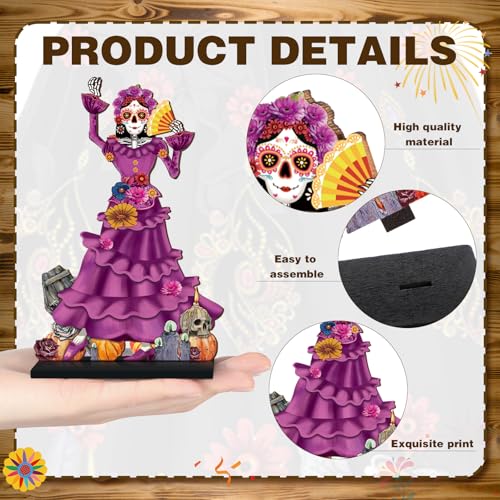 Amyhill 8-Piece Day of the Dead Wooden Skull Centerpieces - Dia de los Muertos Table Decorations with Stands, 15 cm Tall