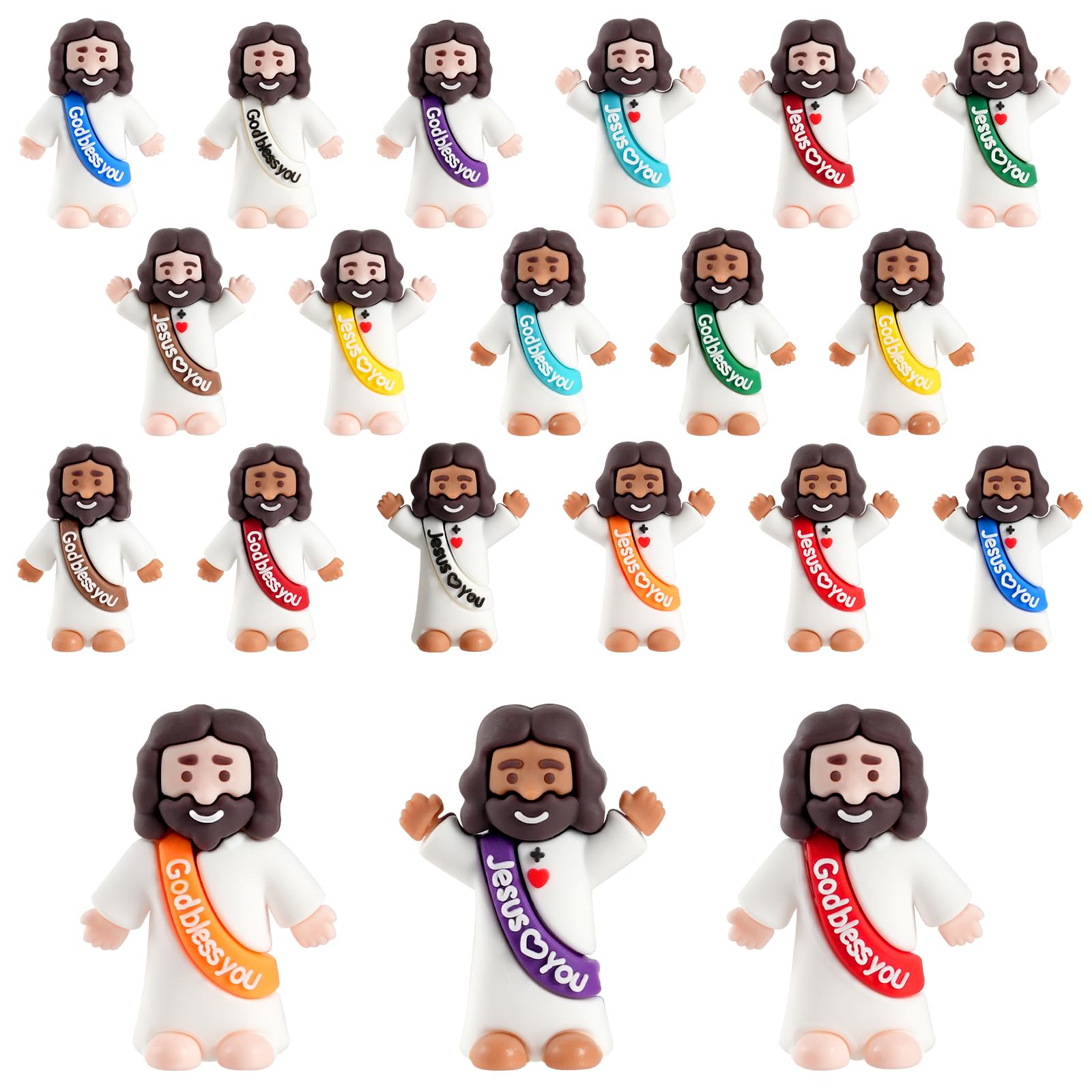 AMZFAVOR 40-Pack Mini Jesus Figures – Tiny Rubber Baby Jesus in 10 Colors for Easter Egg Hunts, Valentine's Gifts, and Sunday School Supplies