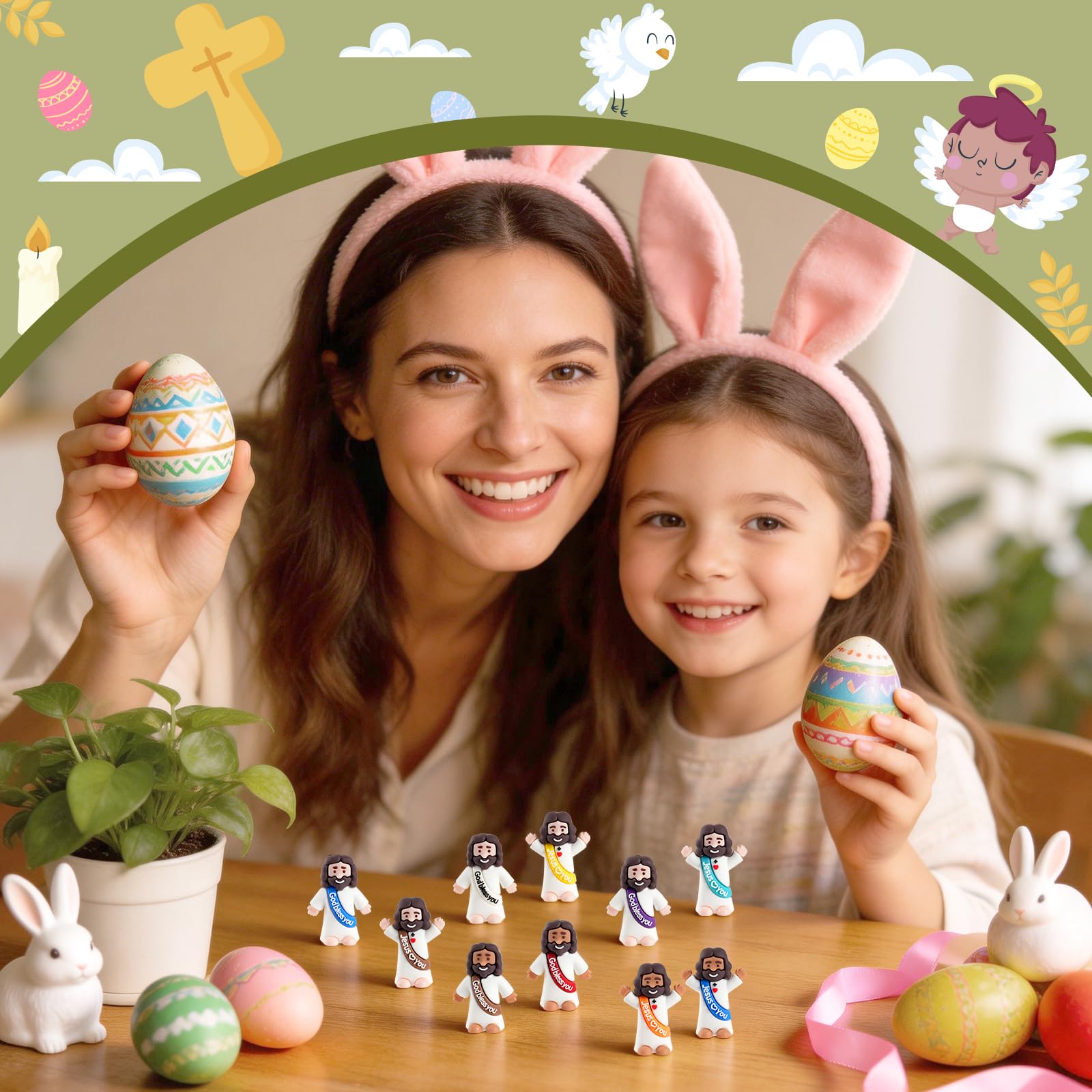 AMZFAVOR 40-Pack Mini Jesus Figures – Tiny Rubber Baby Jesus in 10 Colors for Easter Egg Hunts, Valentine's Gifts, and Sunday School Supplies