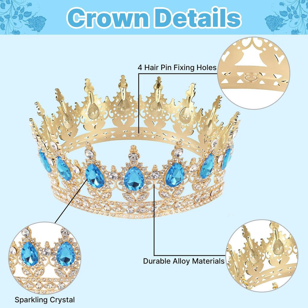 AMZVALU Blue & Gold Crown Cake Topper Set with Butterflies, Candles, and Happy Birthday Sign